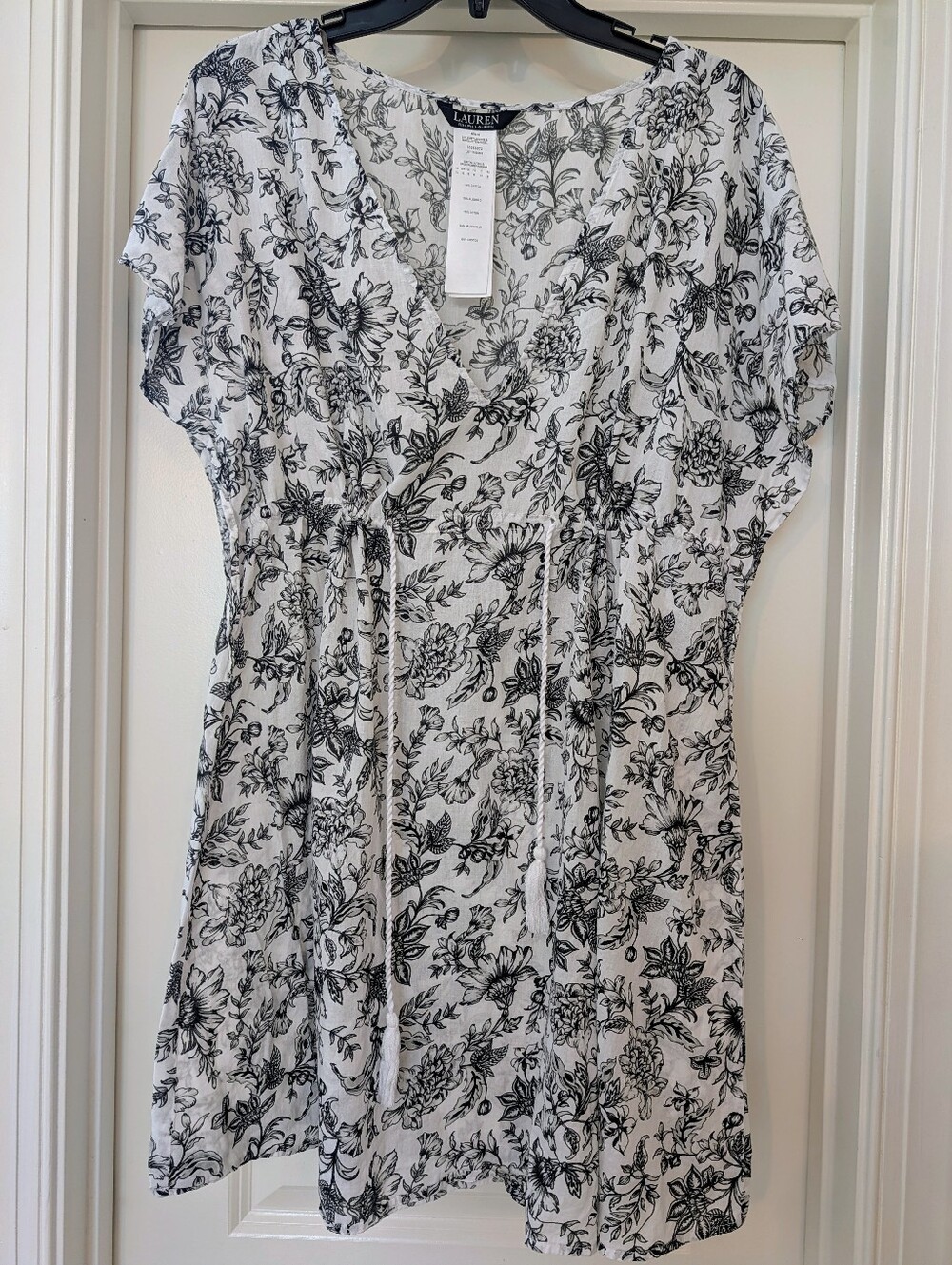 Ralph Lauren Black & White Floral Drawstring Swim Cover Up